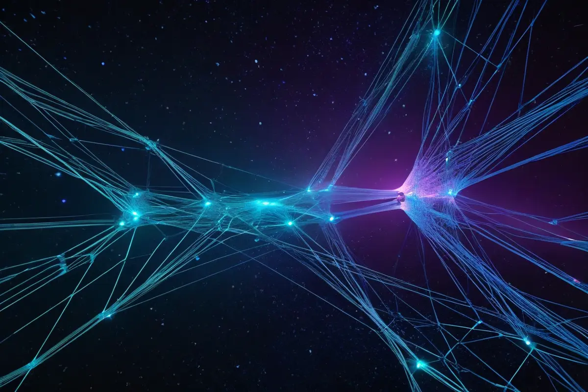 Abstract visualization of persistent memory — neural connections and data nodes forming a knowledge network